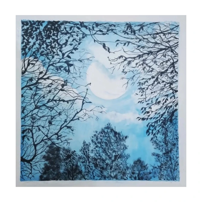 Moon Through Branches painting